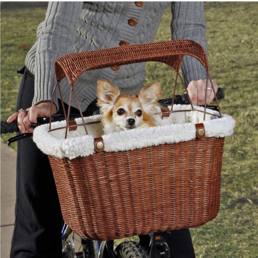 Brown Wicker Pet Basket for Bike